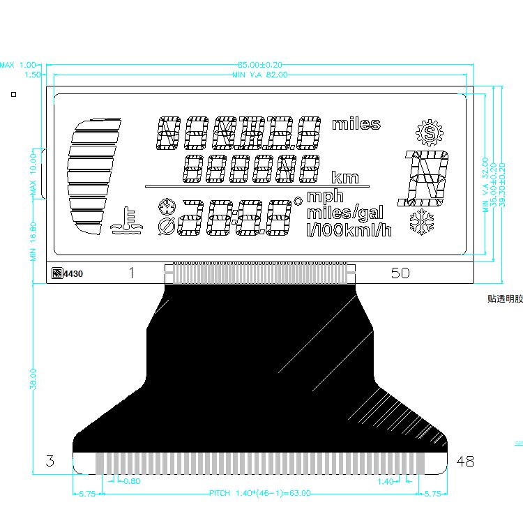 Fabricant d'affichage LCD de segment OEM TN STN HTN FSTN usine LCD monochrome pour motos/compteur de vitesse/voiture
