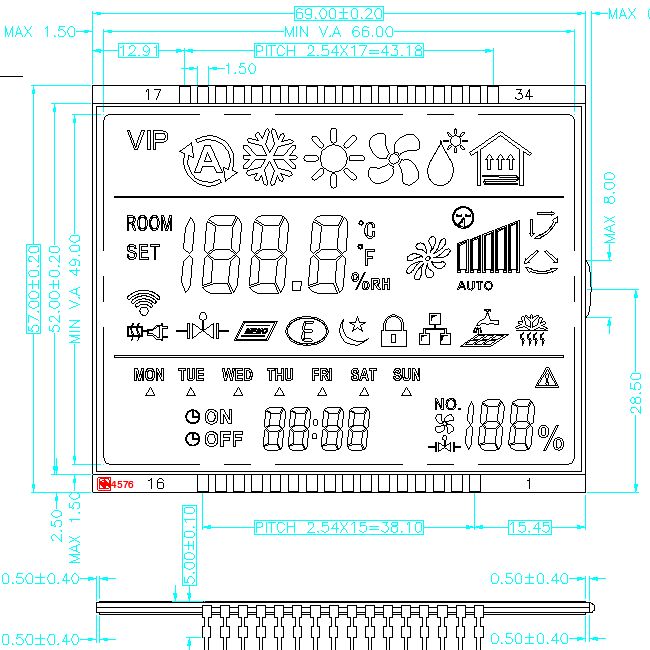 Module LCD à segment monochrome d'écran LCD personnalisé TN STN HTN FSTN VA pour le fabricant d'écran LCD à chiffres monochromes de thermostat
