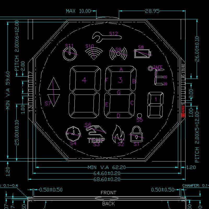 Écran LCD HTN personnalisé, monochrome à 7 segments, pour Thermostat Tn Htn, panneau LCD transflectif positif à 7 segments