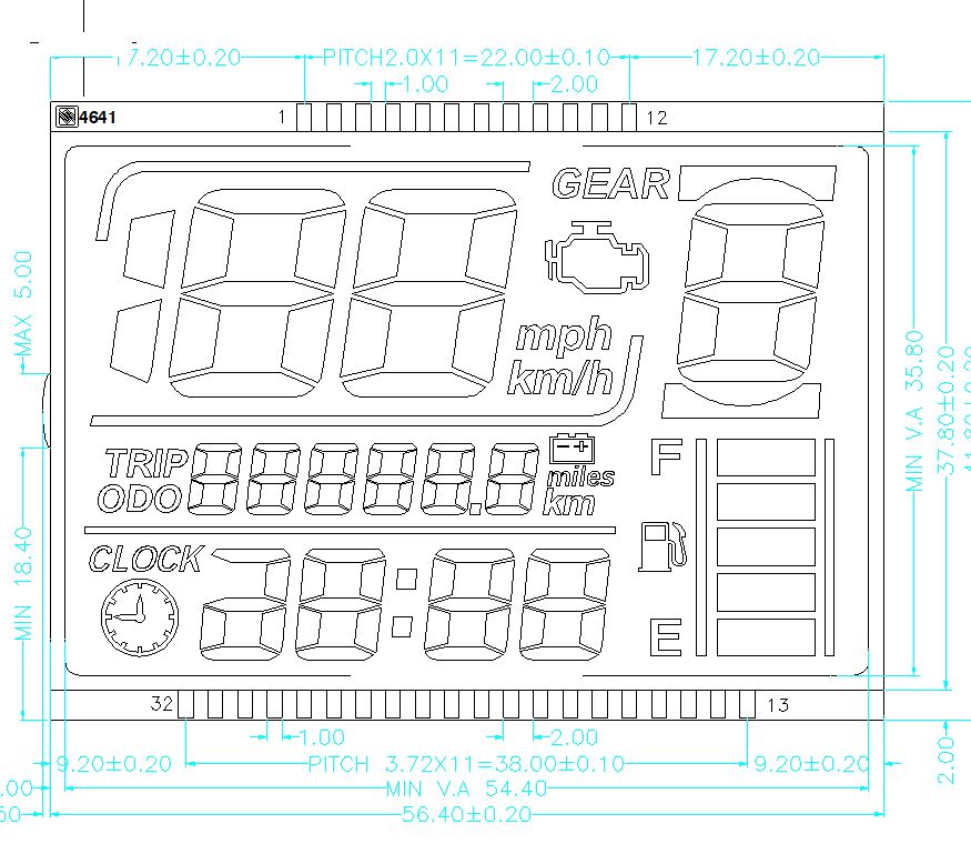 Affichage LCD HTN personnalisé de taille 7 segmenté pour le compteur de vitesse à moto